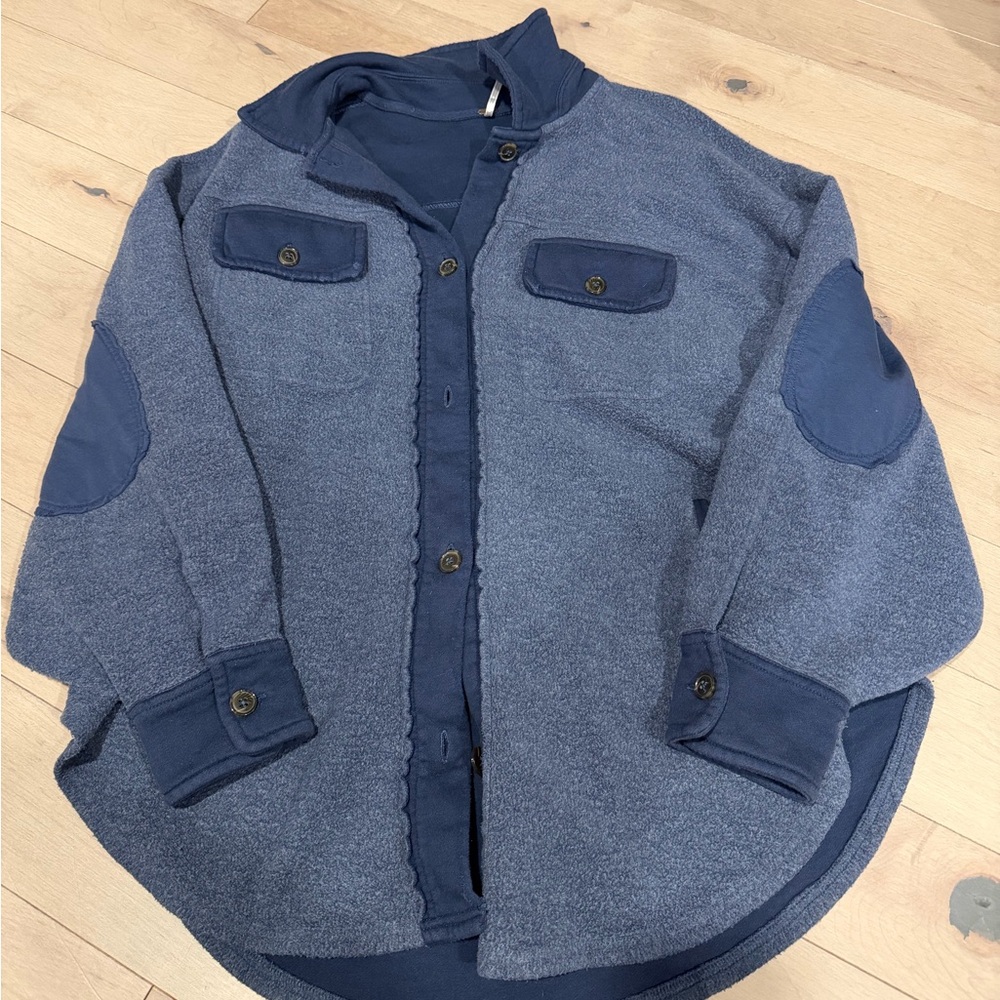 Free People Navy and Gray Shirt Jacket